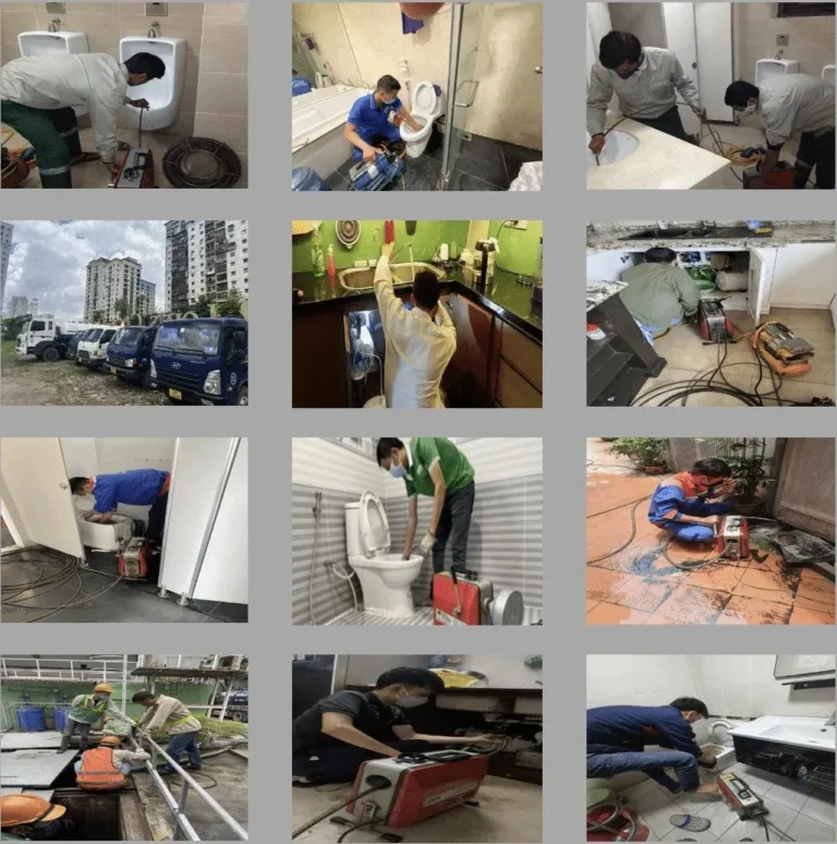 Kỹ thuật viên đang thực hiện hút bể phốt giá rẻ Bình Dương bằng xe chân không